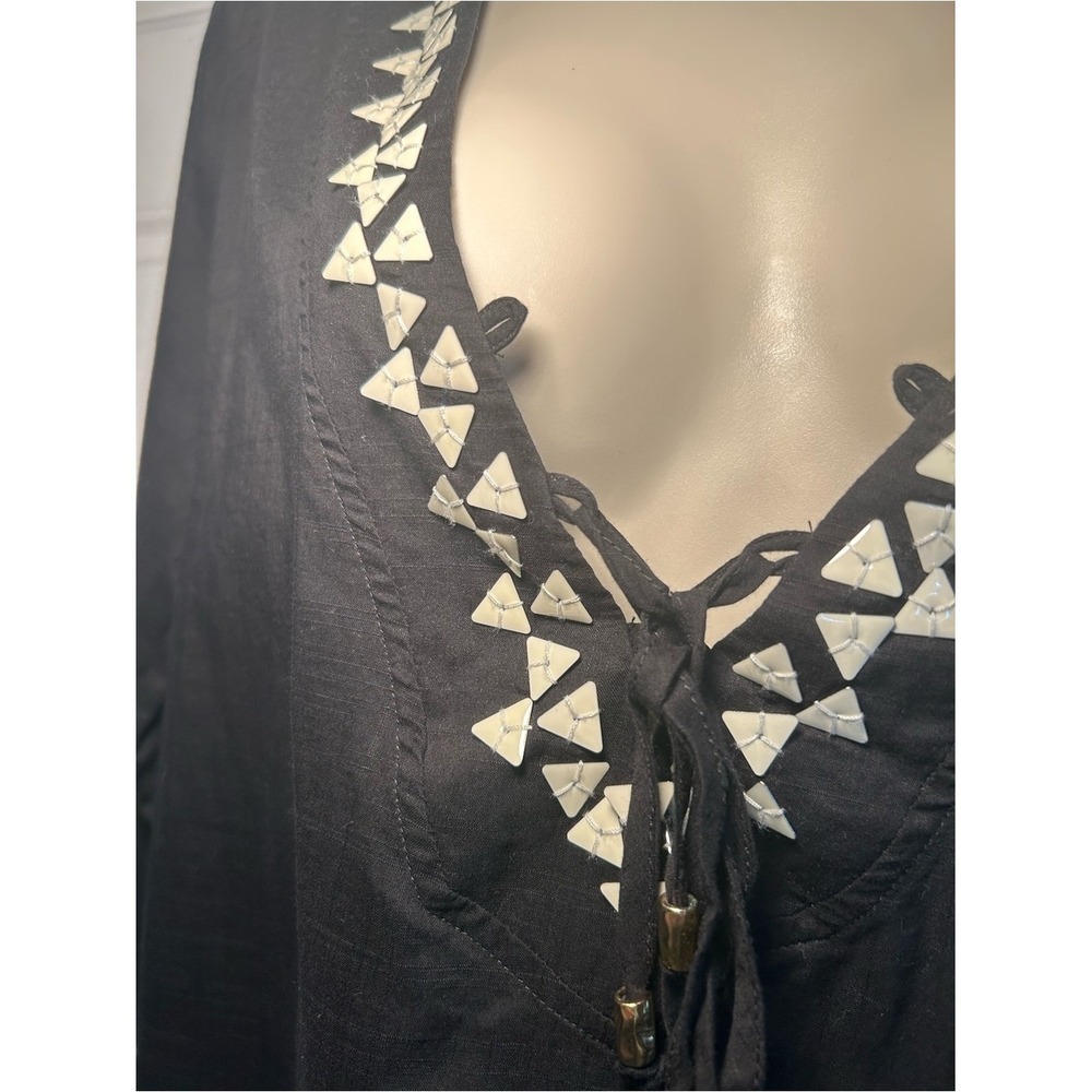 Trina Turk Swim Cover Up Womens M Black Tunic Lace Up V Neck Beaded Beach Resort - Picture 5 of 9